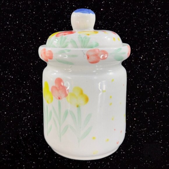 Padware Ceramic Canister Kitchen Storage Box With Painted Flowers W Lid Vintage - Picture 11 of 12